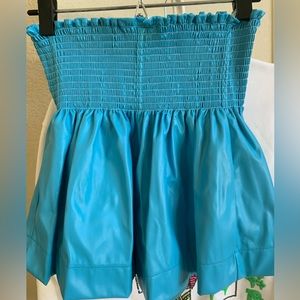 EUC Queen of Sparkle Blue faux leather swing shorts sz Small